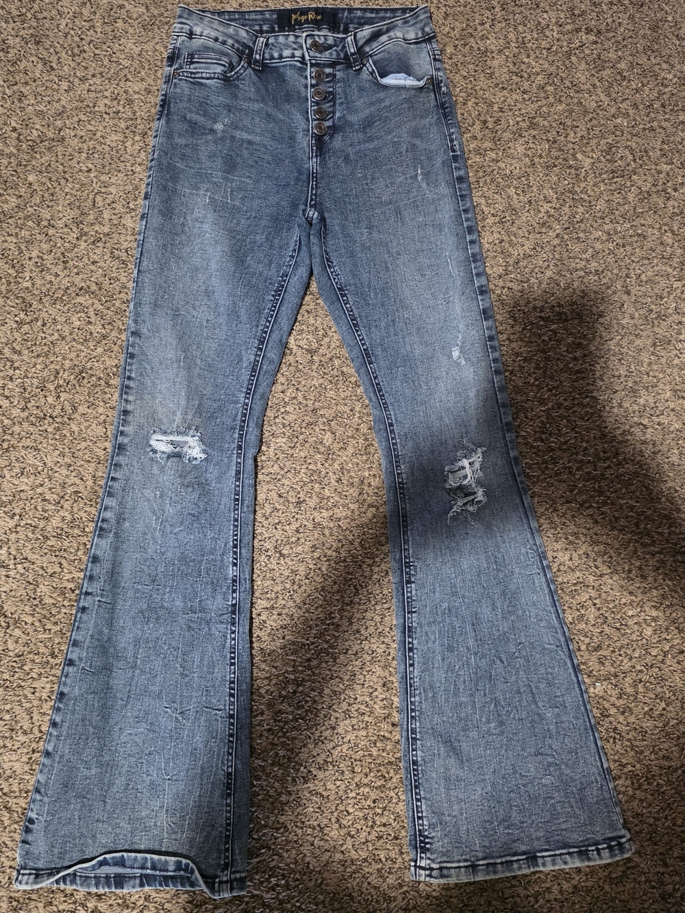 Indigo Rue💙Blue Distressed Flare Jeans - Button Fly
